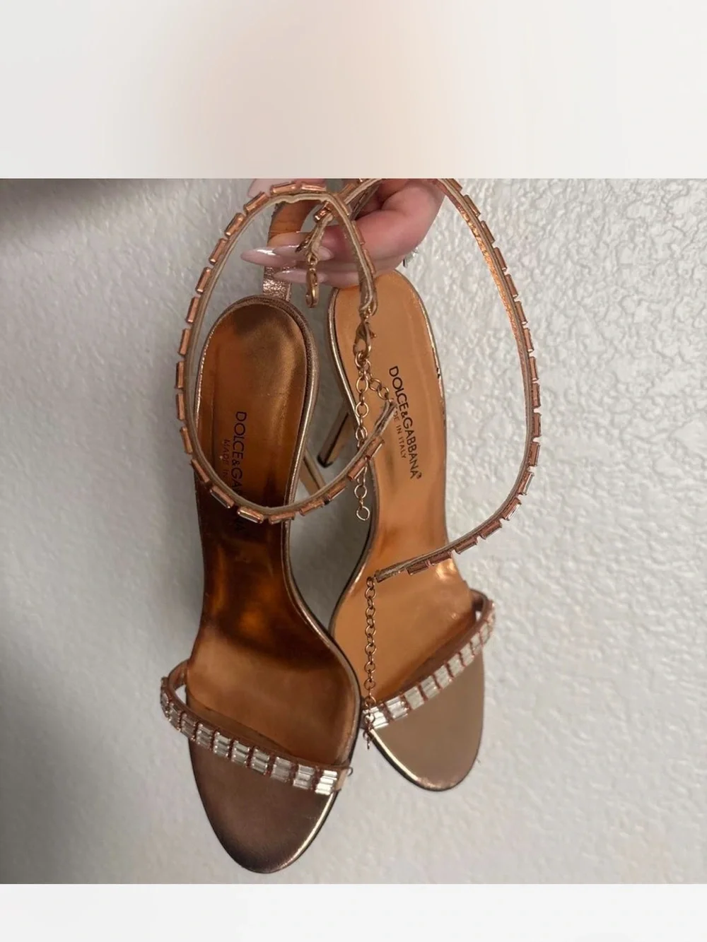 Dolce & Gabbana Rose Gold Crystal-Strap Stiletto Sandals
